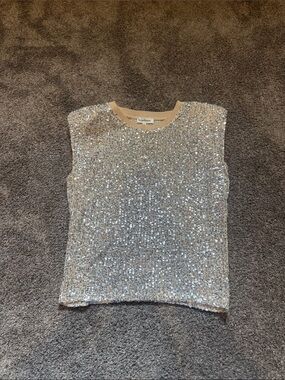 Heartloom Silver Sequin Knit Shell